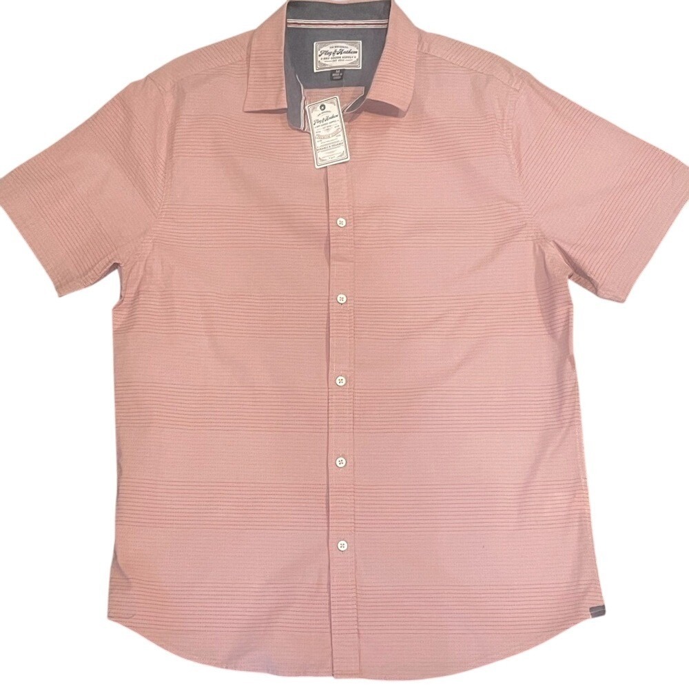 NWT Flag & Anthem Monroe Striped Textured lightweight Shirt button M cotton pink